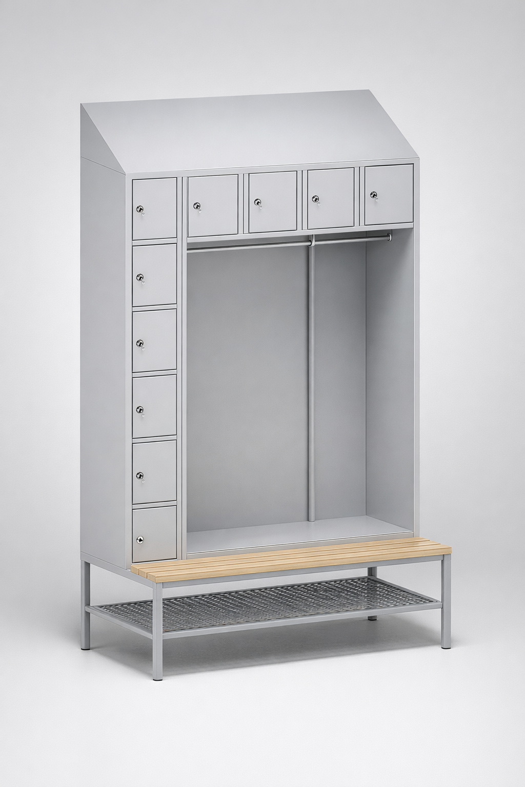Schließfachschrank Szos 10 - die klare Aufteilung persönlicher Fächer in gemeinsam