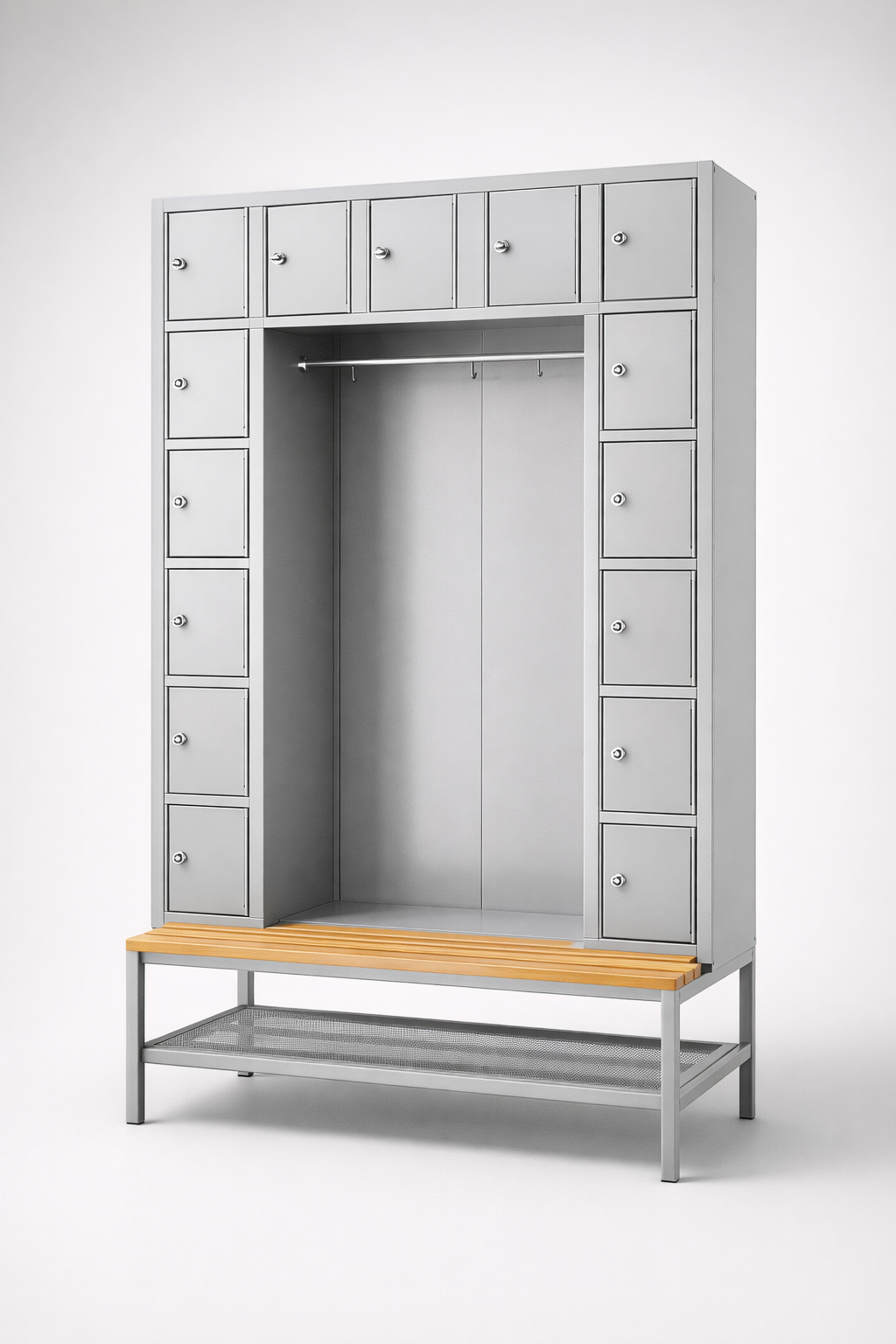 Schließfachschrank Szos 15 - die klare Aufteilung persönlicher Fächer in gemeinsam